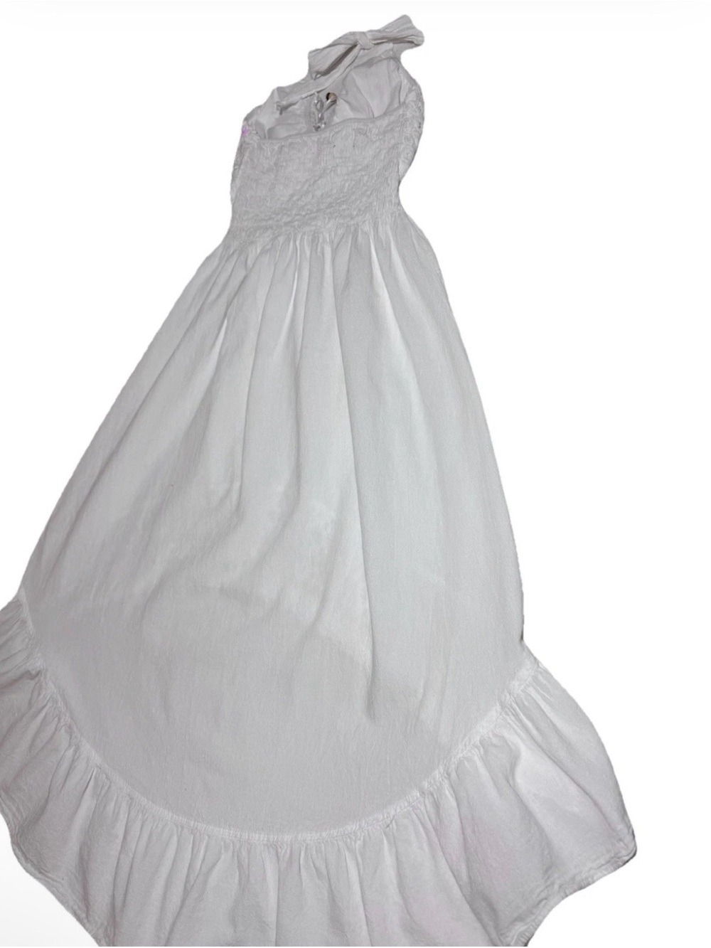 100% Peruvian Cotton White Halter Midi Dress with Fairy Hem Crochet Detail L - Picture 7 of 7